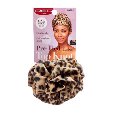 RED by Kiss Pre-Tied Turban Top Knot – Leopard Print (HSFP12) - ANNS BEAUTY SUPPLY